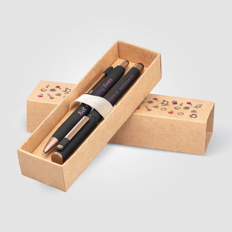 Coffret cadeau publicitaire stylos plastique recyclé finition bronze York