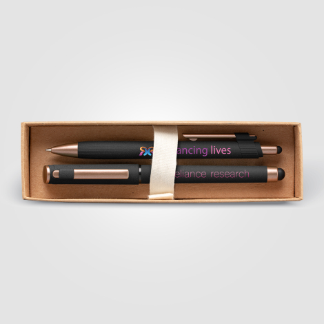 Coffret cadeau publicitaire stylos plastique recyclé finition bronze York