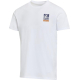 T-shirt unisexe blanc à manches courtes présenté de face avec personnalisation visible sur la poitrine gauche.