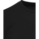 Zoom sur le col rond d’un t-shirt unisexe noir sans marquage visible.