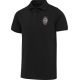 Polo unisexe noir à manches courtes présenté de face avec personnalisation visible sur la poitrine gauche. Polo unisexe noir à manches courtes présenté de face avec personnalisation visible sur la poitrine gauche.