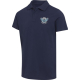 Polo unisexe bleu marine avec personnalisation visible sur la poitrine gauche, présenté de face. Polo unisexe bleu marine avec personnalisation visible sur la poitrine gauche, présenté de face.