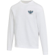 Pull unisexe blanc à manches longues avec personnalisation visible sur la poitrine gauche, présenté de face. Pull unisexe blanc à manches longues avec personnalisation visible sur la poitrine gauche, présenté de face.