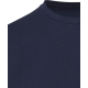 Zoom sur le col et le haut d’un t-shirt unisexe oversize bleu marine, sans personnalisation apparente.