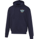 Sweat à capuche oversize unisexe bleu marine avec personnalisation visible sur la poitrine gauche, présenté de face. Sweat à capuche oversize unisexe bleu marine avec personnalisation visible sur la poitrine gauche, présenté de face.