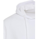 Zoom sur la capuche et le haut d’un sweat oversize blanc sans marquage visible. Zoom sur la capuche et le haut d’un sweat oversize blanc sans marquage visible.