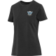 T-shirt femme délavé noir avec personnalisation visible sur la poitrine gauche, présenté de face.