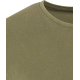 Zoom sur le haut d’un t-shirt femme délavé kaki à manches courtes sans marquage visible.