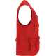 Vue latérale d’un gilet de travail rouge sans manches avec poches multiples à rabat et poches zippées, sans marquage visible. Vue latérale d’un gilet de travail rouge sans manches avec poches multiples à rabat et poches zippées, sans marquage visible.