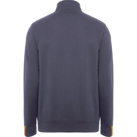 Pull homme gris demi-zippé à col montant présenté de dos, sans personnalisation apparente.