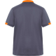 Polo unisexe gris à manches courtes avec détails contrastés orange sur le col et les manches, présenté de dos sans personnalisat Polo unisexe gris à manches courtes avec détails contrastés orange sur le col et les manches, présenté de dos sans personnalisat