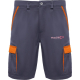 Short de travail gris avec détails orange présenté de face avec personnalisation visible sur la cuisse gauche. Short de travail gris avec détails orange présenté de face avec personnalisation visible sur la cuisse gauche.