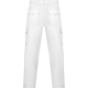 Pantalon de travail blanc présenté de dos avec poches arrière à rabat et poches cargo latérales, sans personnalisation apparente Pantalon de travail blanc présenté de dos avec poches arrière à rabat et poches cargo latérales, sans personnalisation apparente