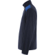 Vue de profil d’une veste unisexe en micropolaire bleu marine avec empiècements bleus aux épaules, col montant et poches zippées Vue de profil d’une veste unisexe en micropolaire bleu marine avec empiècements bleus aux épaules, col montant et poches zippées