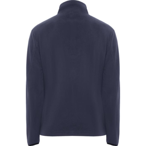 Veste unisexe en micropolaire bleu marine à col montant présentée de dos, sans personnalisation apparente.