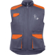 Gilet de travail gris sans manches avec détails orange, col montant, fermeture zippée dissimulée et multiples poches à rabat et Gilet de travail gris sans manches avec détails orange, col montant, fermeture zippée dissimulée et multiples poches à rabat et