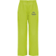 Pantalon de service unisexe vert anis à coupe droite avec taille élastiquée, présenté de face avec personnalisation visible sur Pantalon de service unisexe vert anis à coupe droite avec taille élastiquée, présenté de face avec personnalisation visible sur