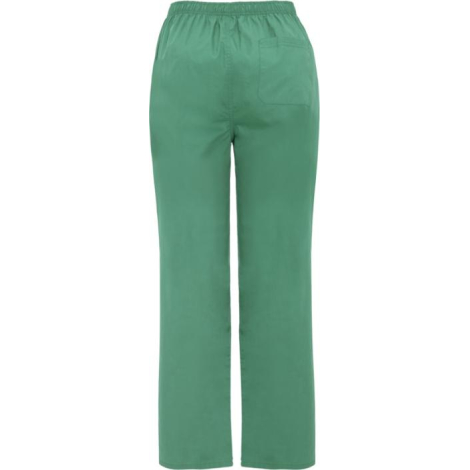 Pantalon de service unisexe vert d’eau présenté de dos avec poche arrière plaquée et taille élastiquée, sans personnalisation ap
