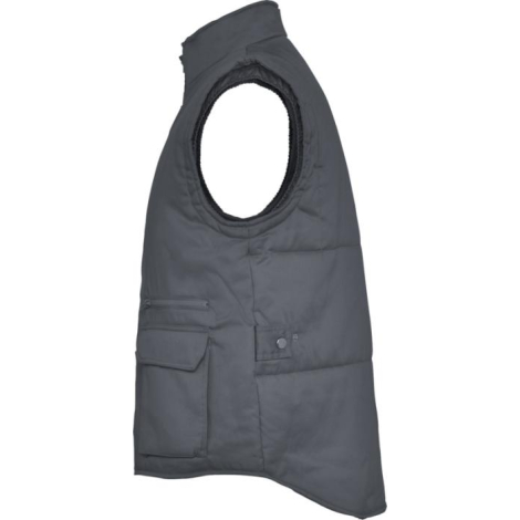 Vue latérale d’un gilet de travail gris à col montant sans marquage visible.