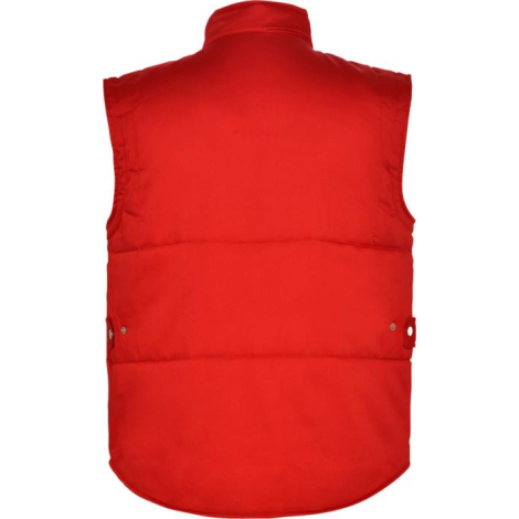 Gilet de travail rouge à col montant présenté de dos, sans personnalisation apparente.