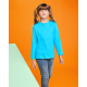 Fille portant un t-shirt enfant bleu à manches longues sans marquage visible. Fille portant un t-shirt enfant bleu à manches longues sans marquage visible.