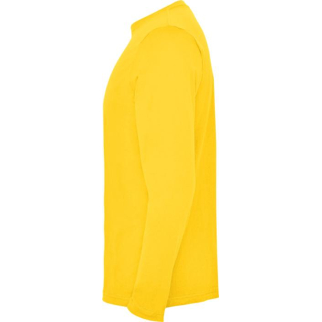 Vue de profil d’un t-shirt enfant jaune à manches longues sans personnalisation apparente.