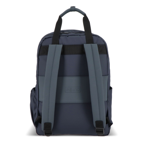 Vue arrière du sac à dos bleu foncé mettant en avant les bretelles réglables et le panneau dorsal, sans personnalisation visible