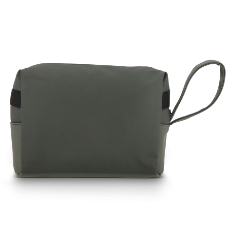 Trousse de toilette vert kaki présentée de face avec fermeture zippée noire, sans marquage apparent.