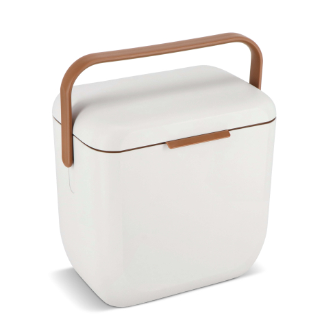 Modèle blanc avec poignée rigide marron présenté fermé, sans personnalisation visible.