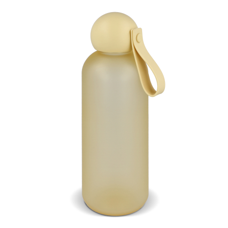 Bouteille d’eau beige avec bouchon rond et dragonne assortie, présentée sans personnalisation visible.