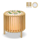 Lampe LED cylindrique en bois clair à structure ajourée verticale avec personnalisation visible sur le dessus, accompagnée de vu Lampe LED cylindrique en bois clair à structure ajourée verticale avec personnalisation visible sur le dessus, accompagnée de vu