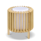 Lampe LED cylindrique en bois clair à structure ajourée verticale présentée de face sans personnalisation visible. Lampe LED cylindrique en bois clair à structure ajourée verticale présentée de face sans personnalisation visible.