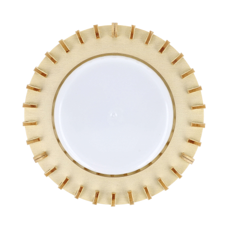 Vue du dessus d’une lampe LED cylindrique en bois clair sans marquage visible.