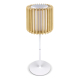 Lampe LED sur pied avec abat-jour cylindrique en bois clair à structure ajourée verticale présentée de face sans personnalisatio Lampe LED sur pied avec abat-jour cylindrique en bois clair à structure ajourée verticale présentée de face sans personnalisatio