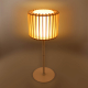 Lampe LED sur pied avec abat-jour cylindrique en bois clair allumé, présentée sans personnalisation apparente. Lampe LED sur pied avec abat-jour cylindrique en bois clair allumé, présentée sans personnalisation apparente.