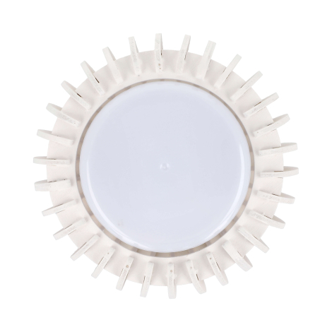 Vue du dessus d’une lampe LED cylindrique blanche sans personnalisation visible.