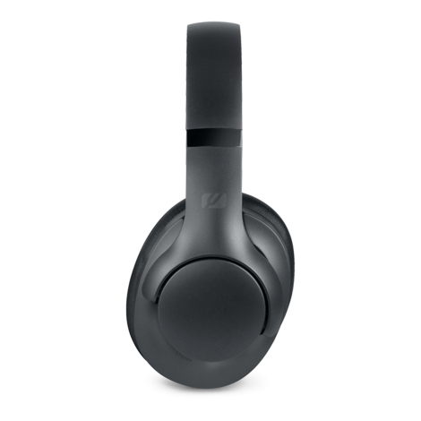 Vue latérale du casque Bluetooth noir mettant en avant la structure circum-auriculaire, sans marquage apparent.