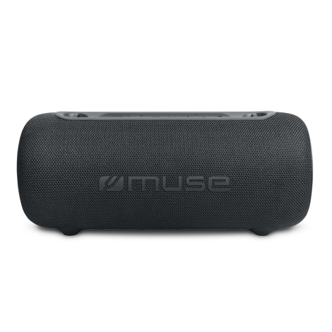 Vue de face d’une enceinte Bluetooth cylindrique noire, présentée sans personnalisation visible.