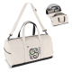 Sac de voyage beige avec détails noirs, poignées doubles et bandoulière réglable, personnalisé sur la poche avant zippée, accomp Sac de voyage beige avec détails noirs, poignées doubles et bandoulière réglable, personnalisé sur la poche avant zippée, accomp