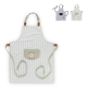 Tablier de cuisine à rayures claires avec poche centrale contrastée et personnalisation visible sur la poche, accompagné de vues Tablier de cuisine à rayures claires avec poche centrale contrastée et personnalisation visible sur la poche, accompagné de vues