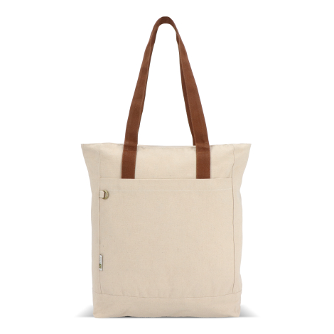 Sac cabas beige en toile avec longues anses marron, présenté sans personnalisation visible.