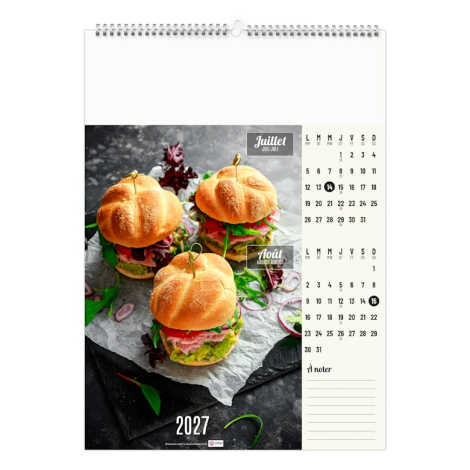 Calendrier illustré publicitaire - Plats et desserts