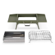 Vue éclatée du barbecue portable avec structure, bac intérieur et grille de cuisson séparés, aucune personnalisation apparente. Vue éclatée du barbecue portable avec structure, bac intérieur et grille de cuisson séparés, aucune personnalisation apparente.