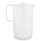Carafe blanche avec couvercle et poignée présentée en vue latérale, aucune personnalisation apparente. Carafe blanche avec couvercle et poignée présentée en vue latérale, aucune personnalisation apparente.