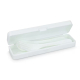 Boîte de rangement blanche translucide ouverte avec les couverts rangés à l’intérieur, aucune personnalisation apparente. Boîte de rangement blanche translucide ouverte avec les couverts rangés à l’intérieur, aucune personnalisation apparente.