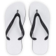 Vue du dessus d’une paire de tongs blanches à brides noires, sans marquage visible. Vue du dessus d’une paire de tongs blanches à brides noires, sans marquage visible.