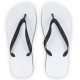 Vue du dessus de tongs blanches à brides noires, présentées sans marquage visible.