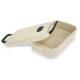 Lunch box beige ouverte avec couvercle relevé, aucune personnalisation apparente. Lunch box beige ouverte avec couvercle relevé, aucune personnalisation apparente.
