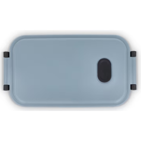 Vue du dessus d’une boîte à lunch bleu clair avec valve intégrée au couvercle, présentée sans marquage visible.