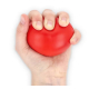 Cœur anti-stress rouge compressé dans une main, aucune personnalisation apparente. Cœur anti-stress rouge compressé dans une main, aucune personnalisation apparente.